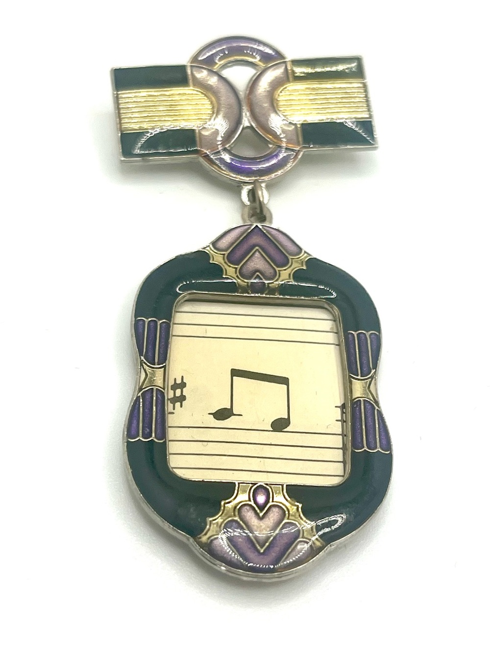 Vintage Art Deco enamel photo brooch